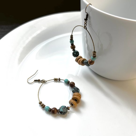 NEW Wooden Charm Bronze Earrings - Picture 5 of 6